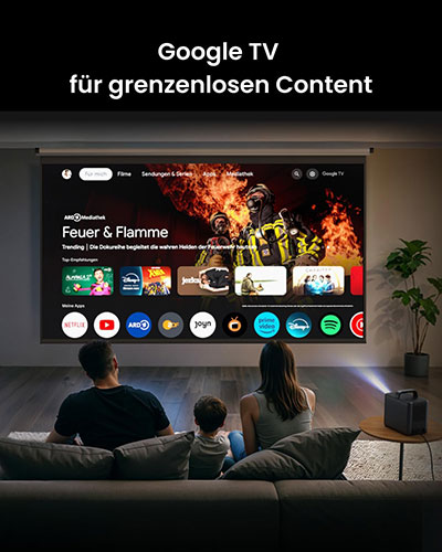 Smart Beamer mit Google TV und 4K-Streaming auf Netflix