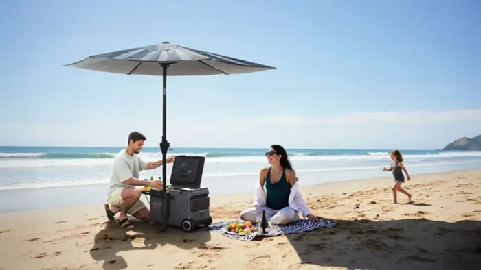 Anker Solar Sonnenschirm und Kühlbox