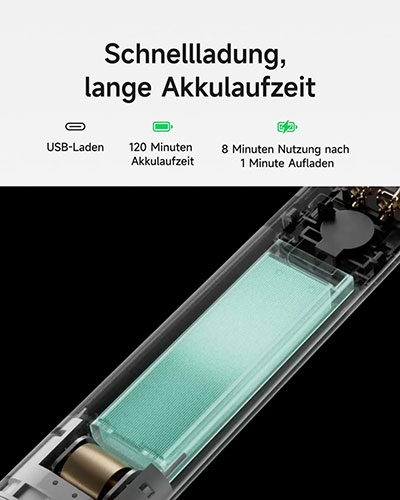 Akkulaufzeit und Ladegeschwindigkeit: klein, aber ausdauernd